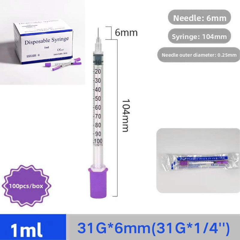 Disposable Insulin Syringe 1ml 31G 6mm with Needle