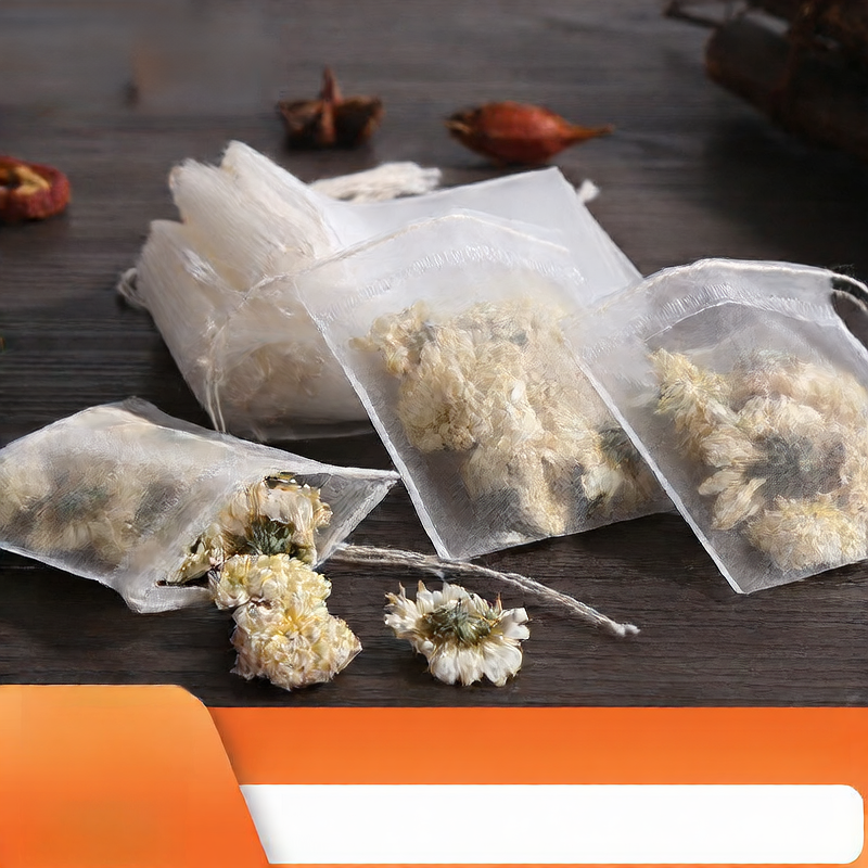 Disposable tea bag with drawstring