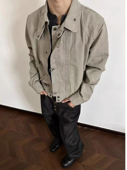 Distressed Aircraft Buckle Lapel Jacket