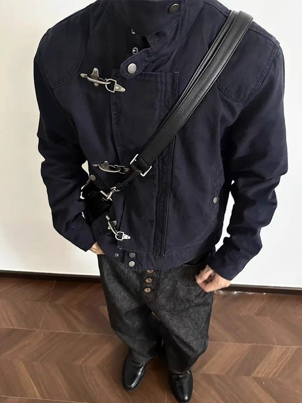 Distressed Aircraft Buckle Lapel Jacket
