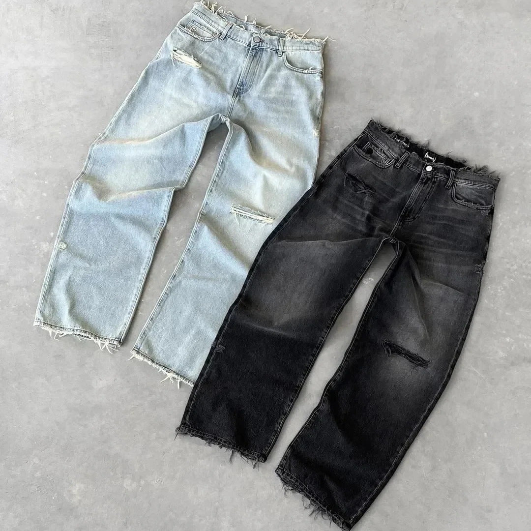 Distressed Denim Jeans Straight Leg Casual Pants
