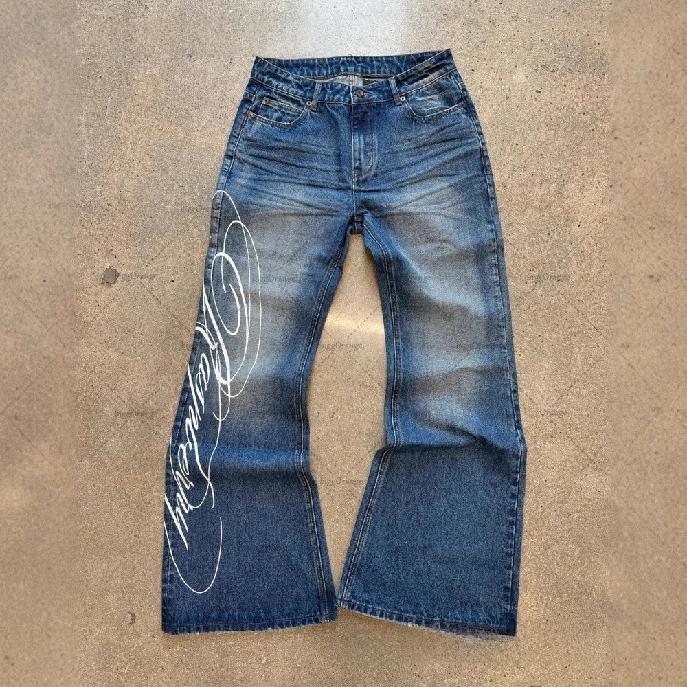 Distressed Denim Jeans Straight Leg Casual Pants
