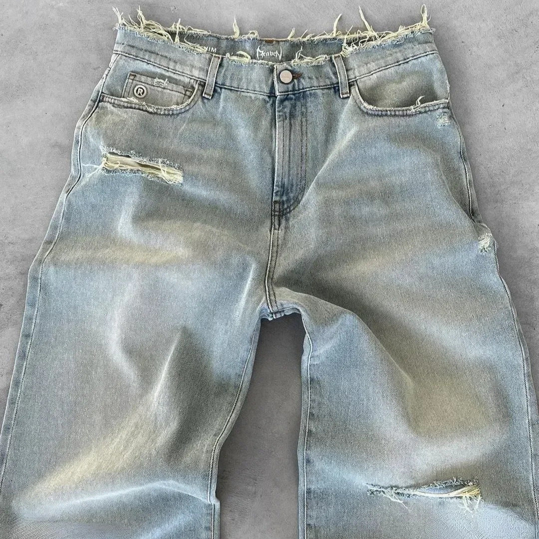 Distressed Denim Jeans Straight Leg Casual Pants
