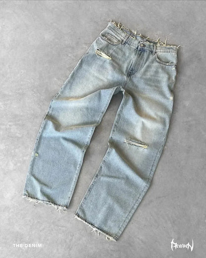 Distressed Denim Jeans Straight Leg Casual Pants