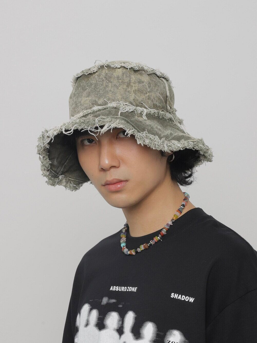 Distressed Denim Wide Brim Bucket Hat