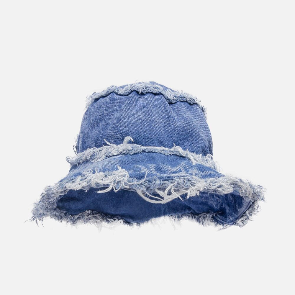 Distressed Denim Wide Brim Bucket Hat