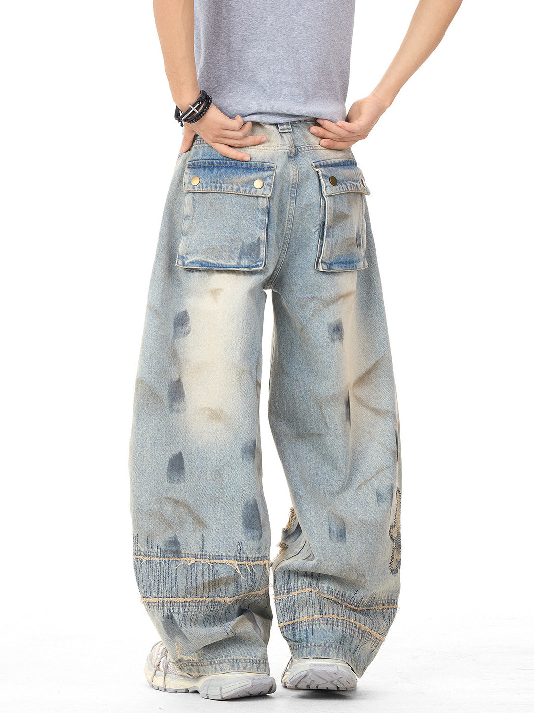 Distressed Embroidery Denim Pants