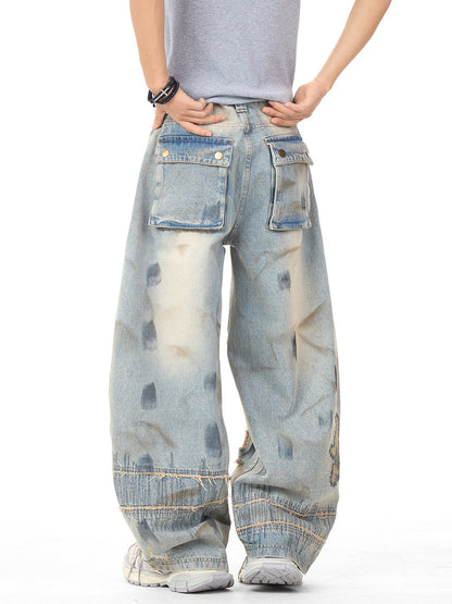 Distressed Embroidery Denim Pants