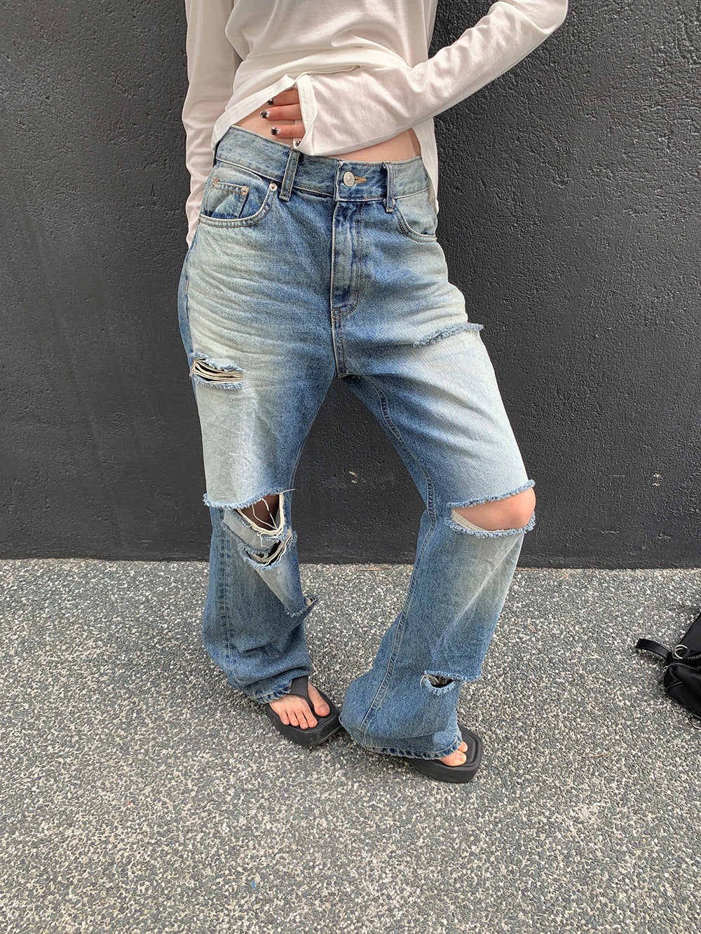 Distressed Flared Denim Pants