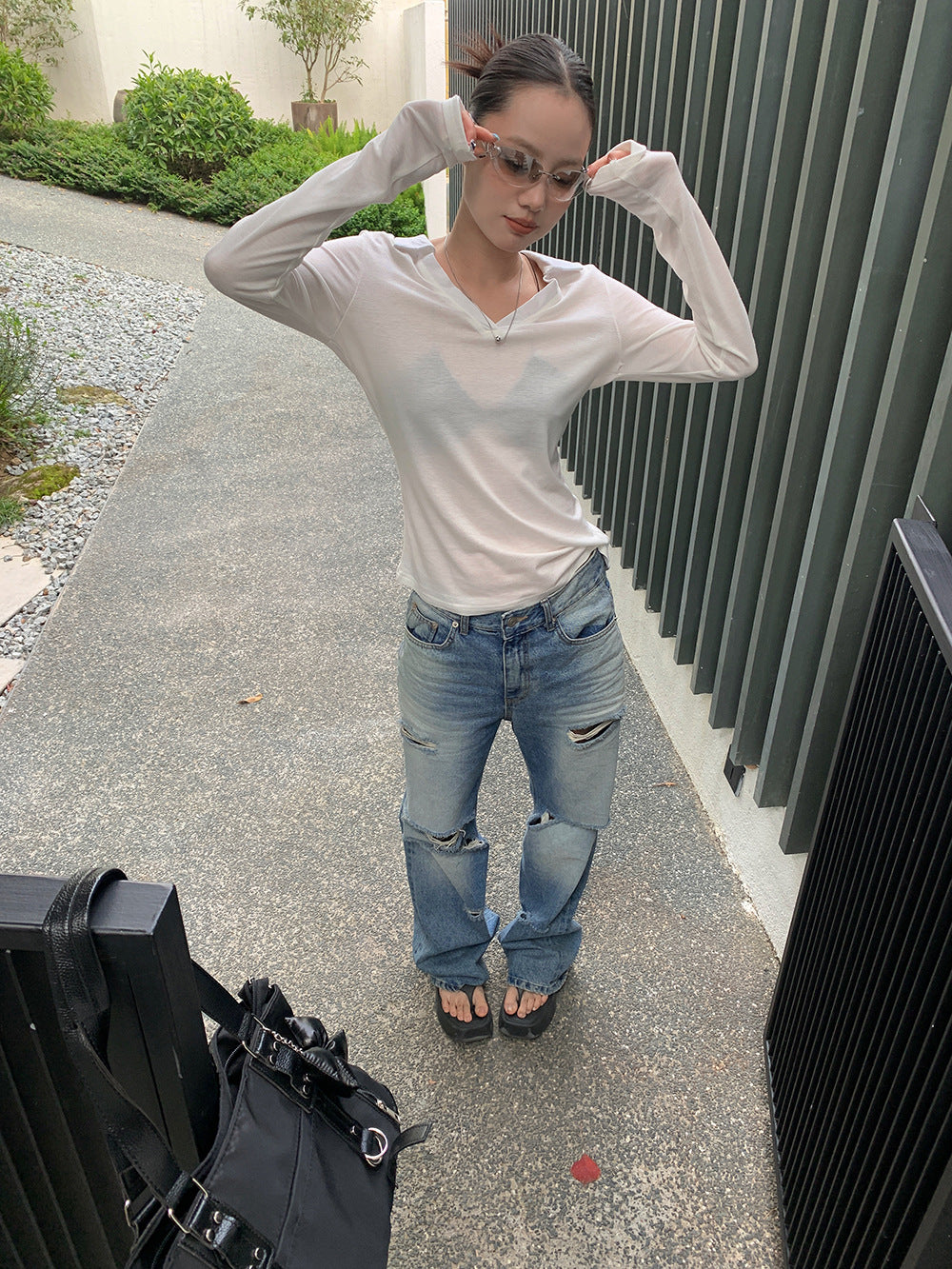 Distressed Flared Denim Pants