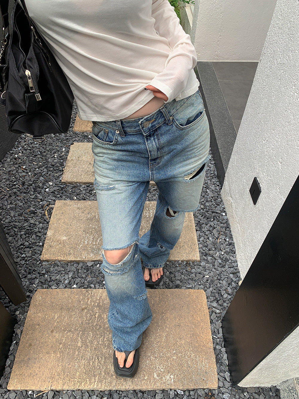 Distressed Flared Denim Pants