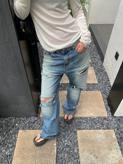 Distressed Flared Denim Pants