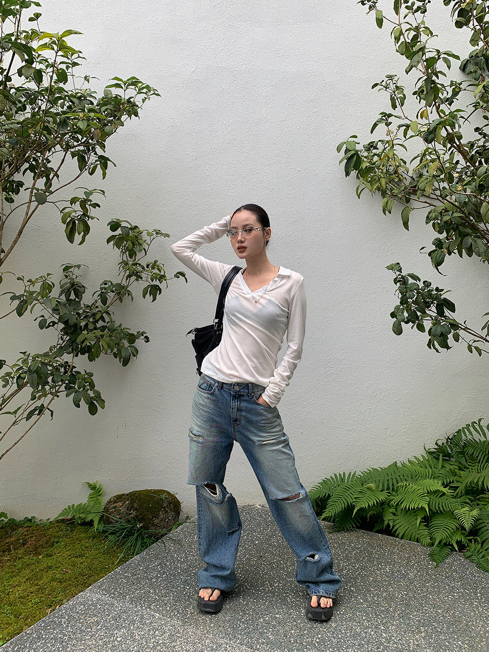 Distressed Flared Denim Pants