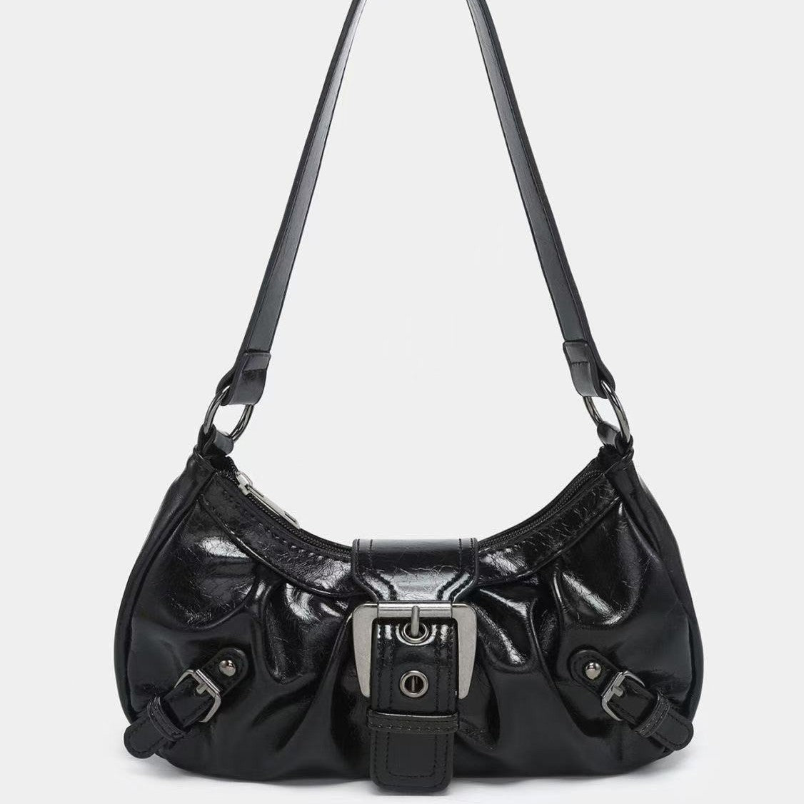 Distressed two-tone leather shoulder bag