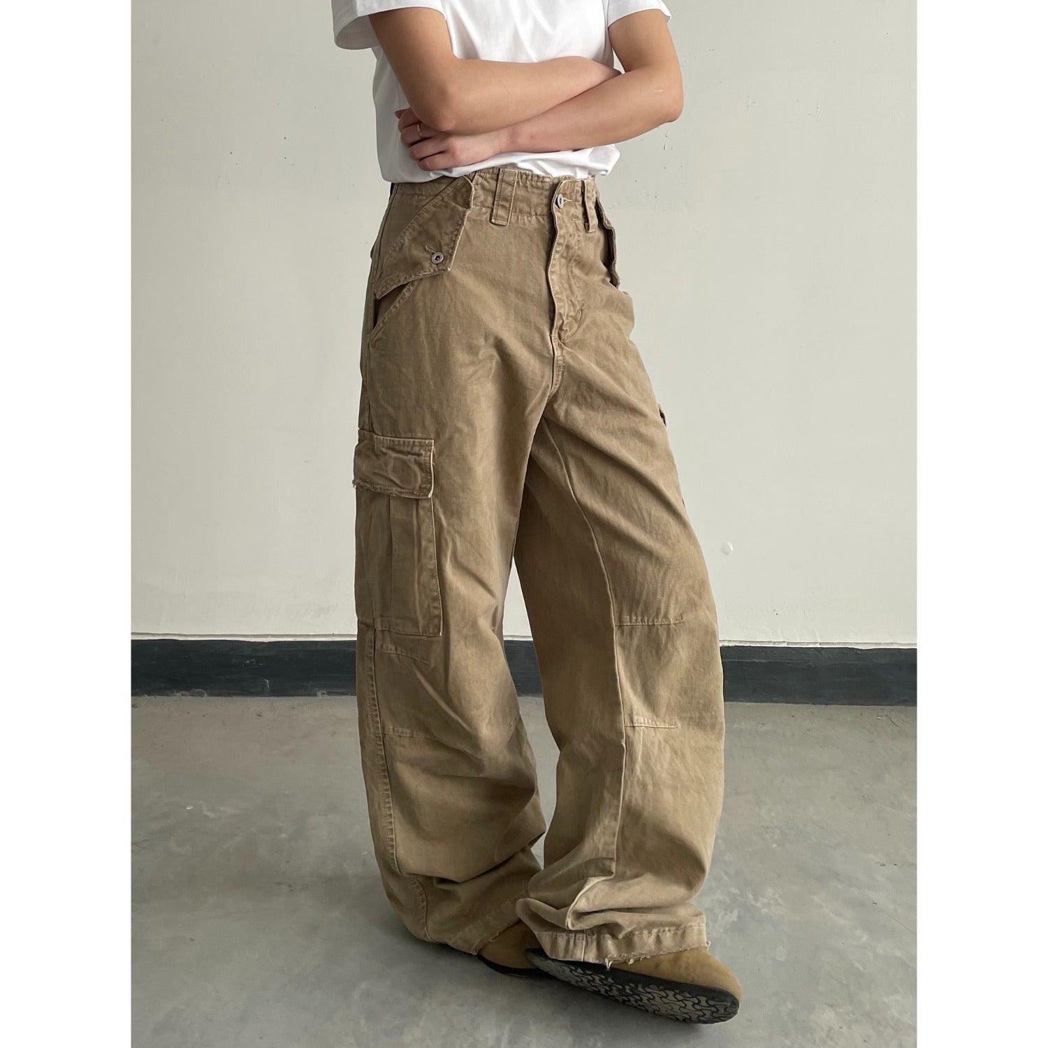 Distressed Vintage Casual Pants Loose Fit Multi-Pocket