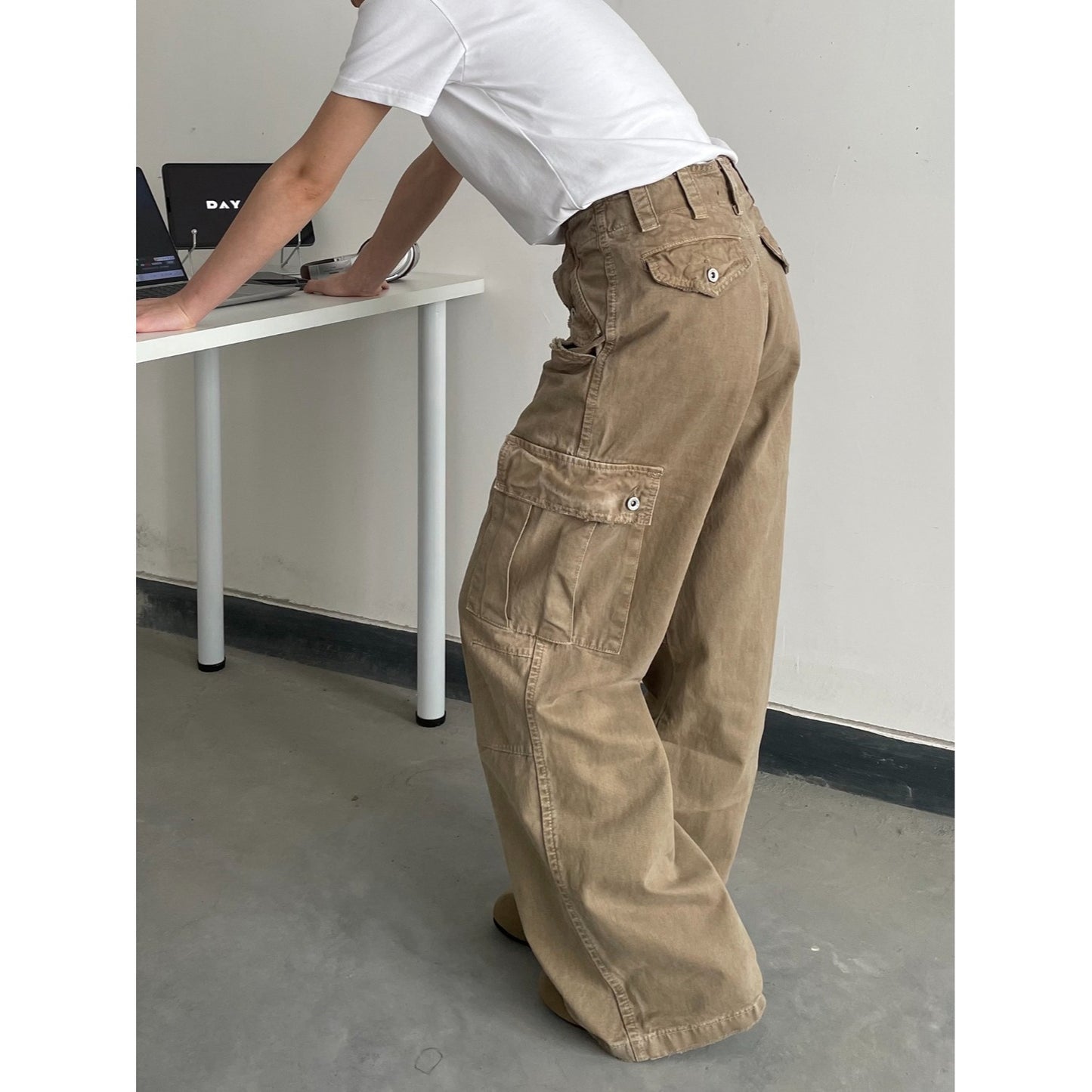 Distressed Vintage Casual Pants Loose Fit Multi-Pocket