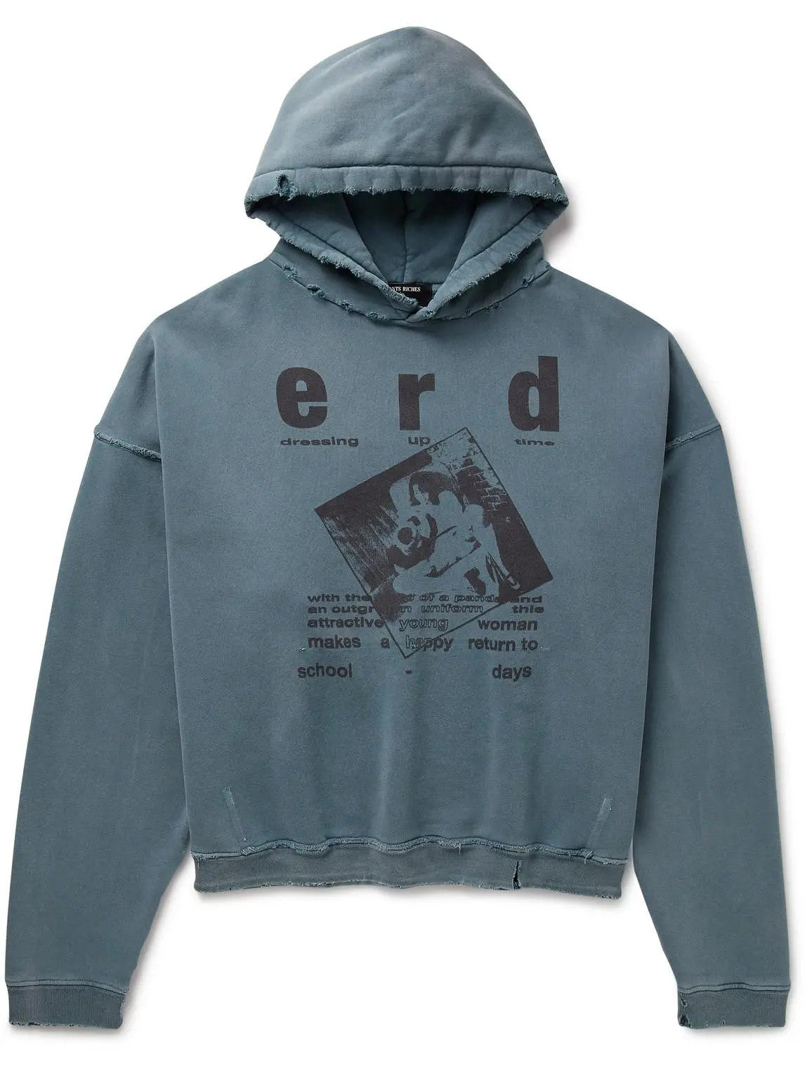 Distressed Washed Cotton Hoodie with Graffiti Print