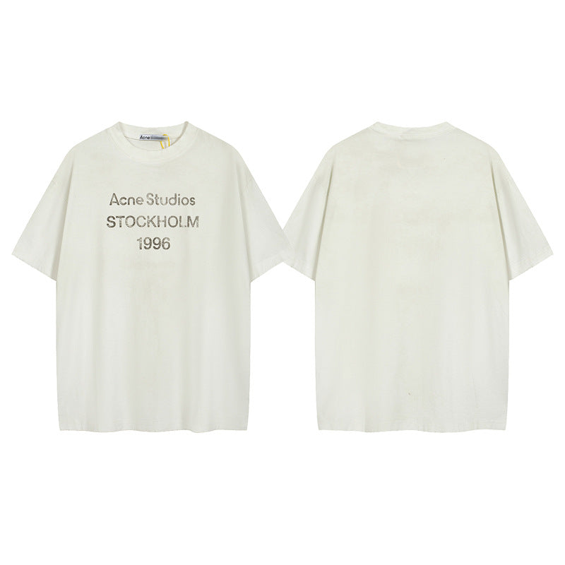 Distressed Washed Gradient Print Cotton T-shirt