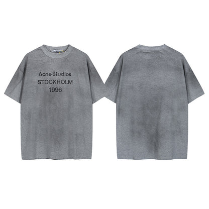 Distressed Washed Gradient Print Cotton T-shirt