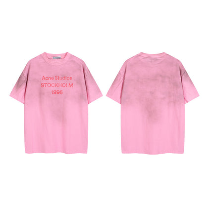 Distressed Washed Gradient Print Cotton T-shirt