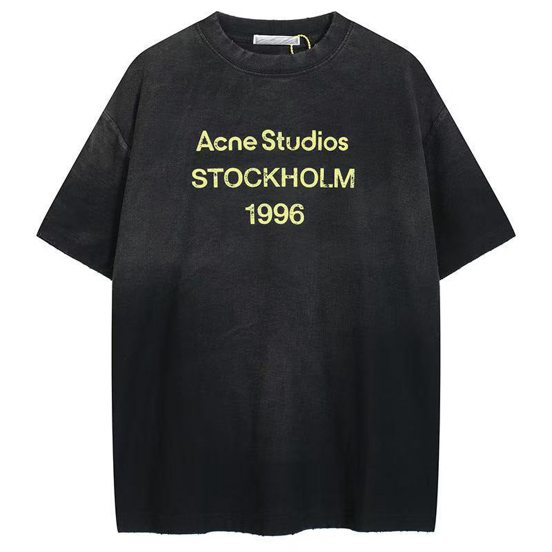 Distressed Washed Gradient Print Cotton T-shirt