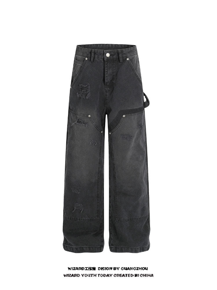 Distressed washed jeans