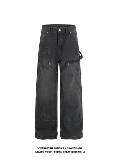 Distressed washed jeans