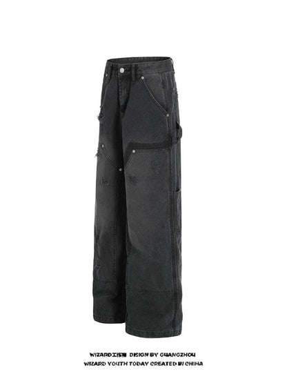 Distressed washed jeans