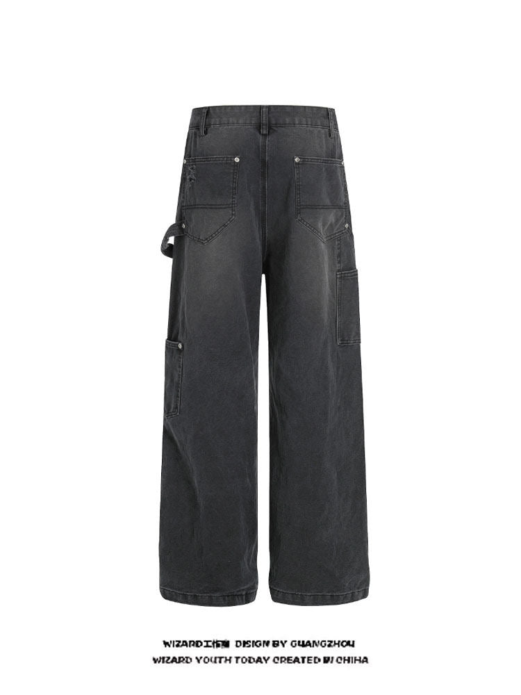 Distressed washed jeans