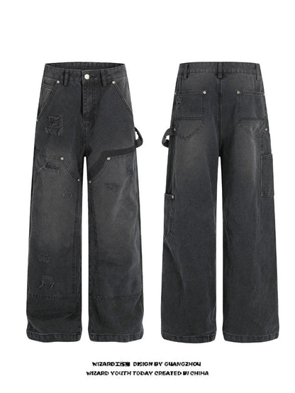 Distressed washed jeans