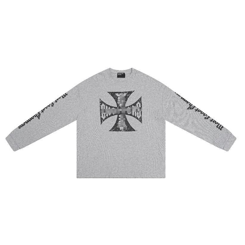 Distressed Washed Print Cotton Long Sleeve T-shirt