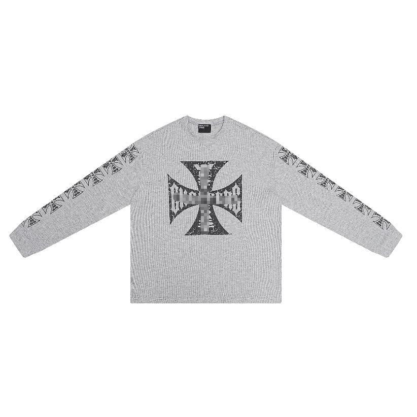 Distressed Washed Print Cotton Long Sleeve T-shirt