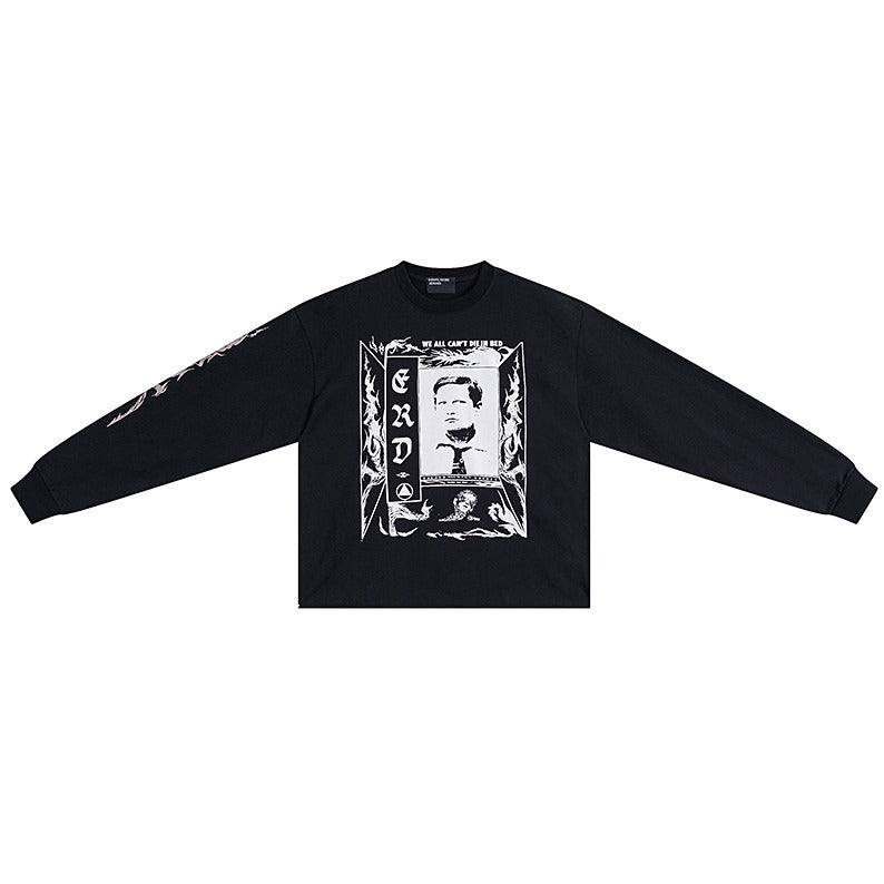 Distressed Washed Print Cotton Long Sleeve T-shirt
