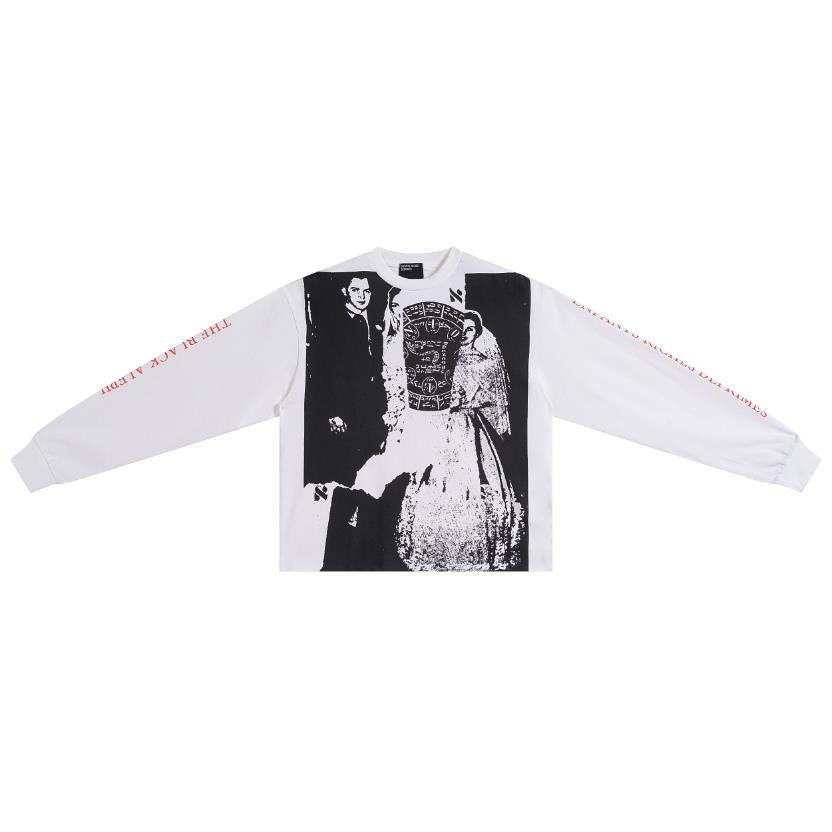 Distressed Washed Print Cotton Long Sleeve T-shirt