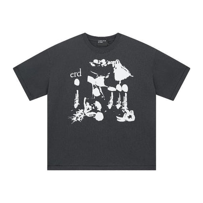 Distressed Washed Print Cotton Long Sleeve T-shirt
