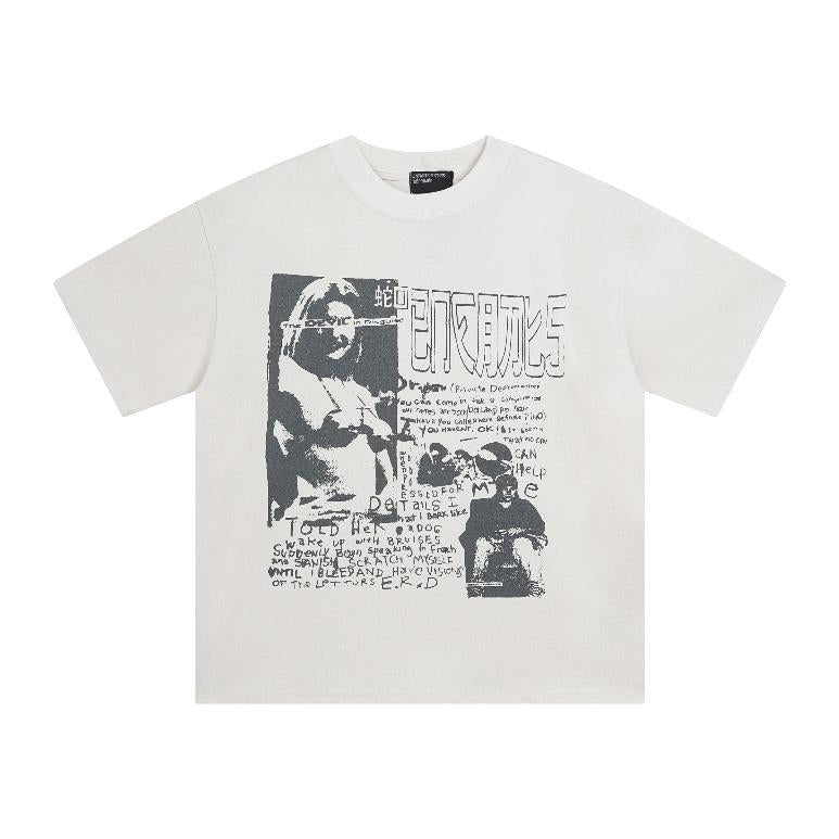 Distressed Washed Print Cotton Long Sleeve T-shirt