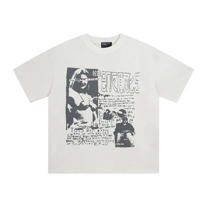 Distressed Washed Print Cotton Long Sleeve T-shirt