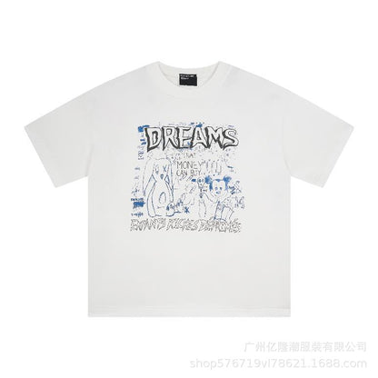 Distressed Washed Print Cotton Long Sleeve T-shirt