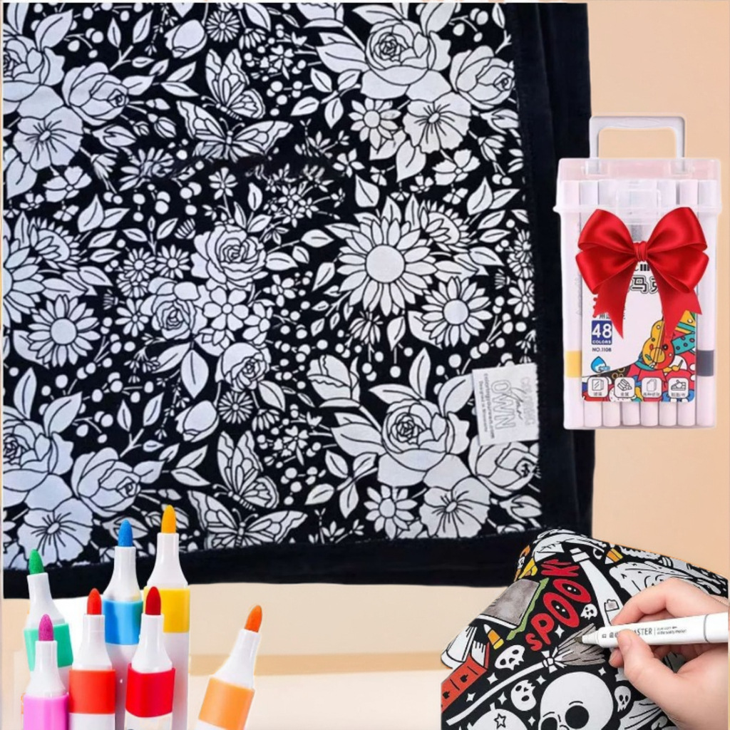 DIY Coloring Blanket with Markers Velvet Large Drawing Mat