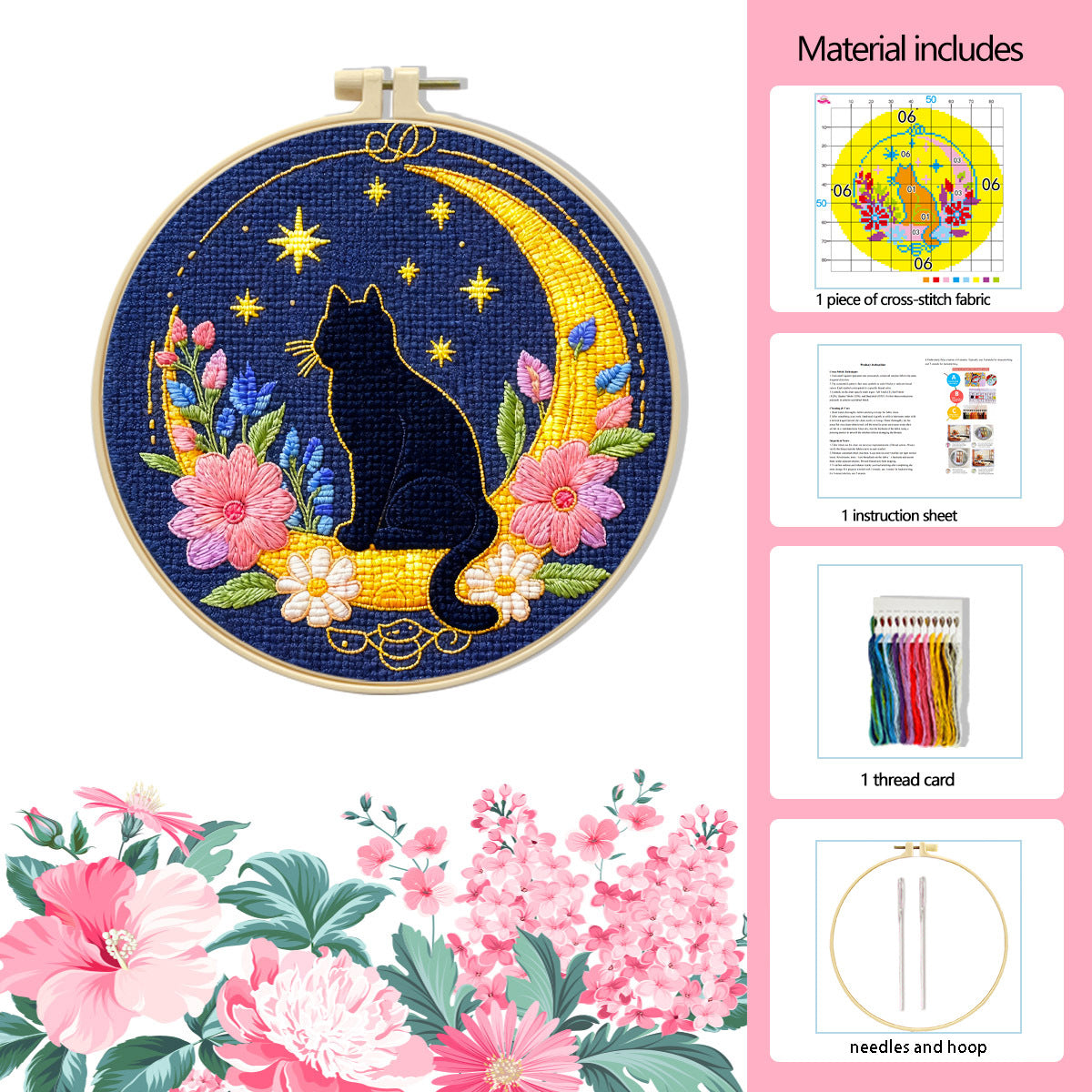 DIY Cross Stitch Kit with Cartoon Kitten Design