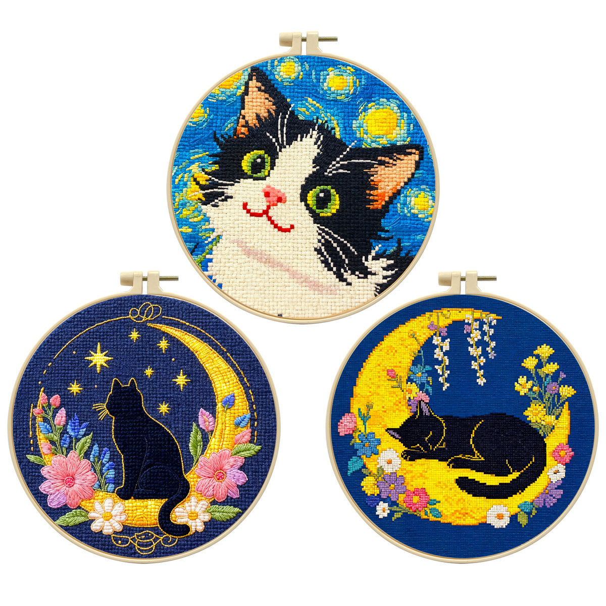 DIY Cross Stitch Kit with Cartoon Kitten Design