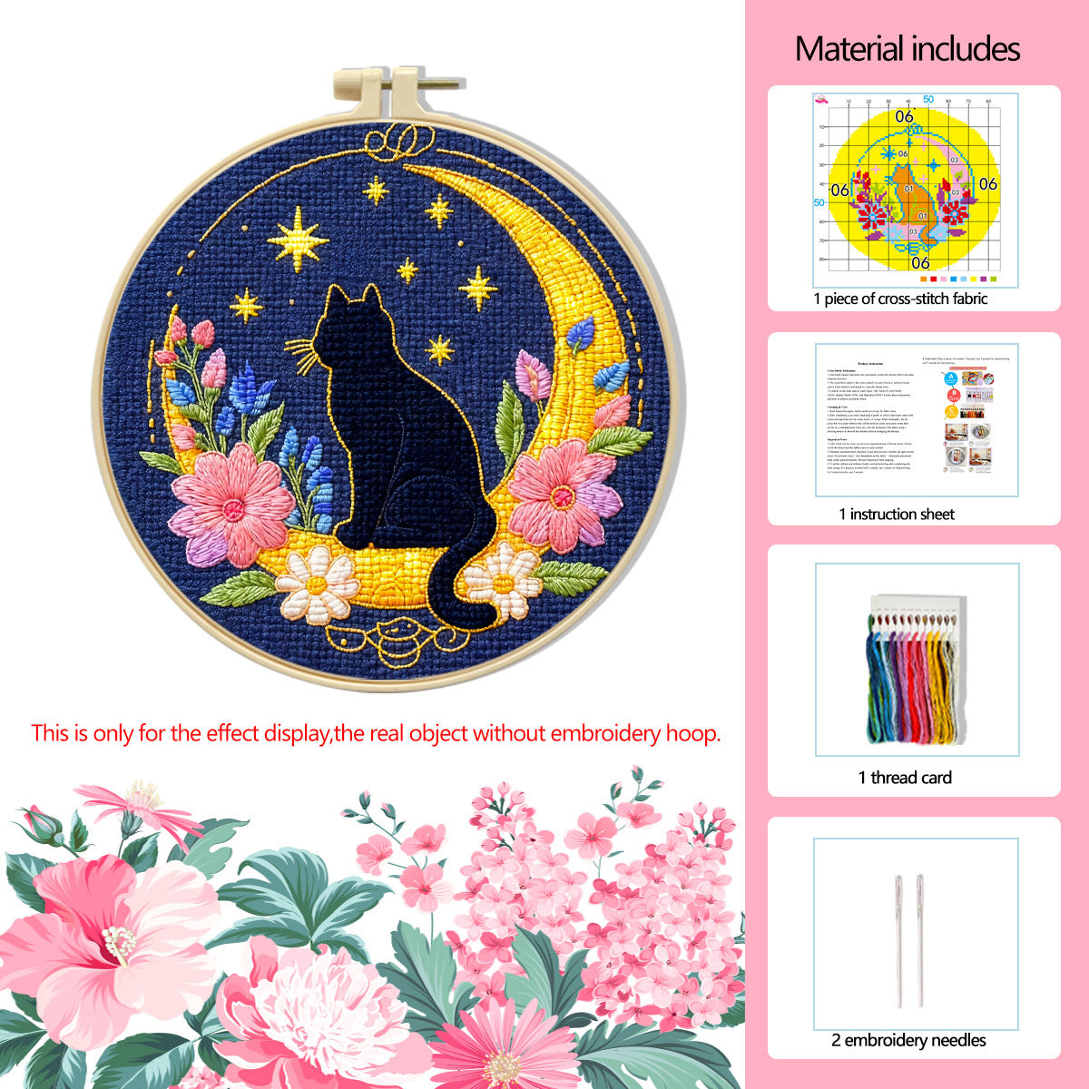 DIY Cross Stitch Kit with Cartoon Kitten Design