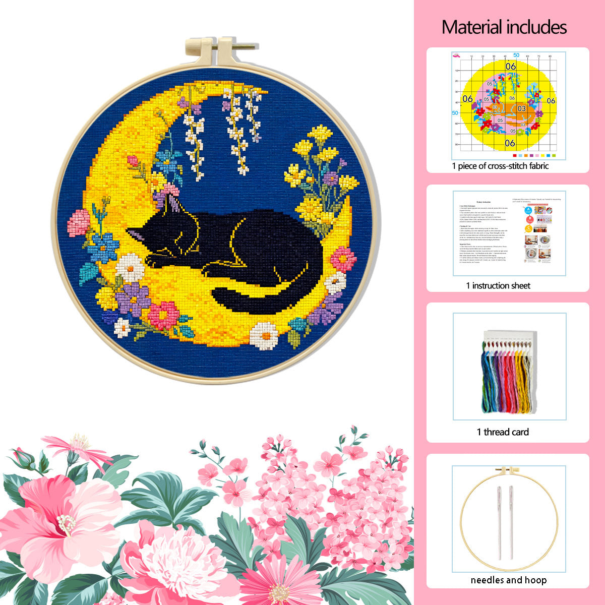 DIY Cross Stitch Kit with Cartoon Kitten Design