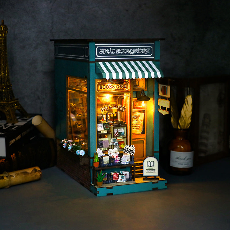 DIY Miniature House Model Kit for Bookshelf Decor