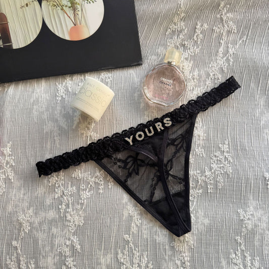 DIY Rhinestone Letter Lace Thong