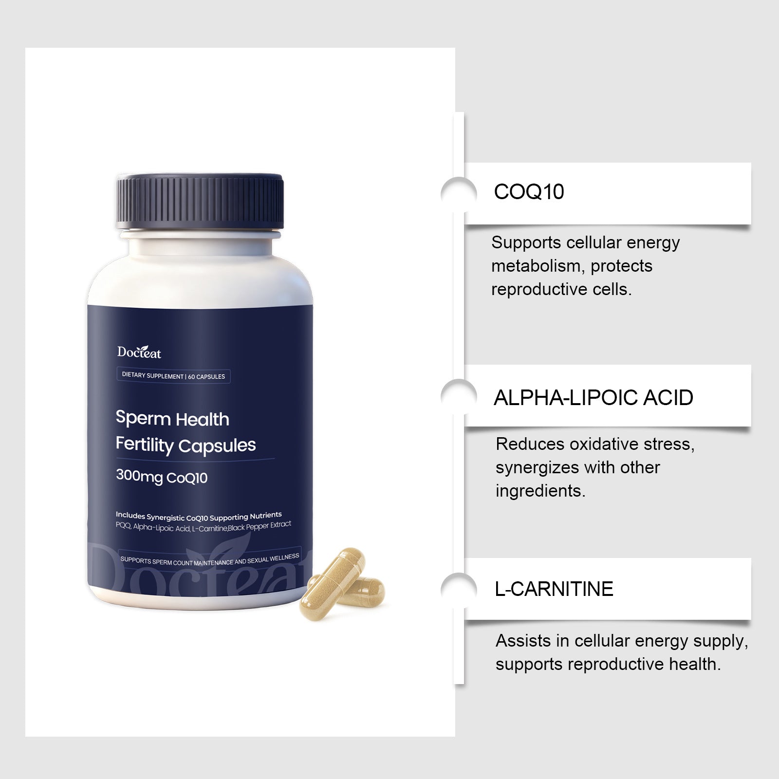 Docteat Coenzyme Q10 Men's Complex Dietary Supplement Capsules