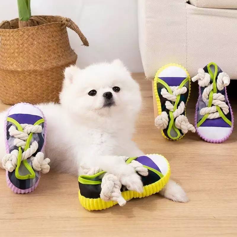Dog Chew Toy Squeaking Canvas Shoe