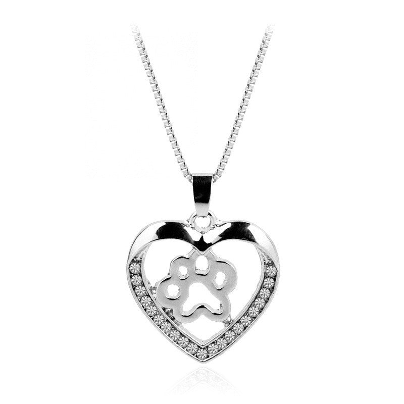 Dog Paw Heart Pendant Necklace