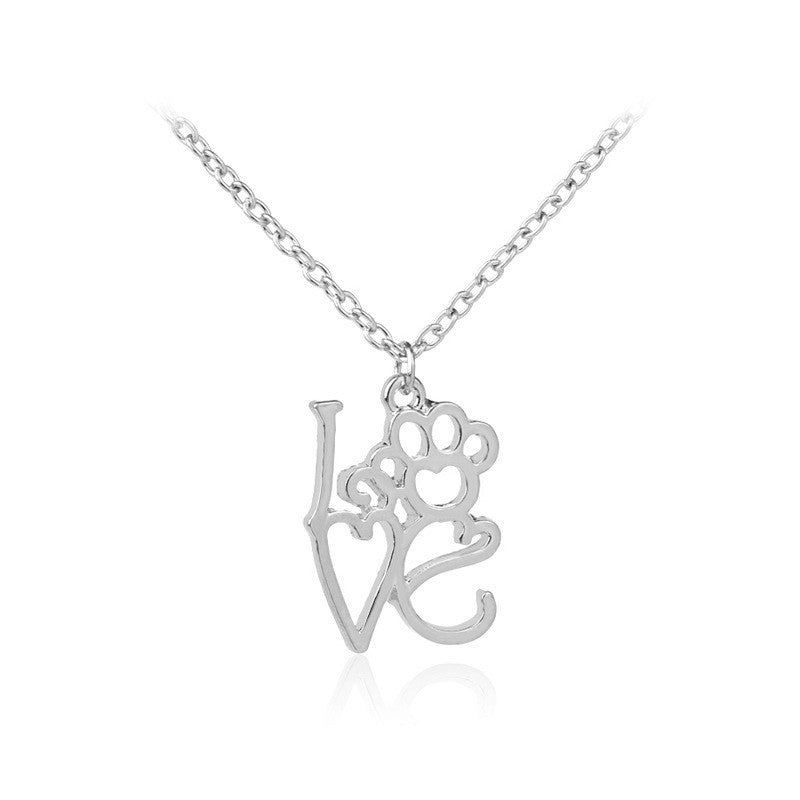 Dog Paw Heart Pendant Necklace