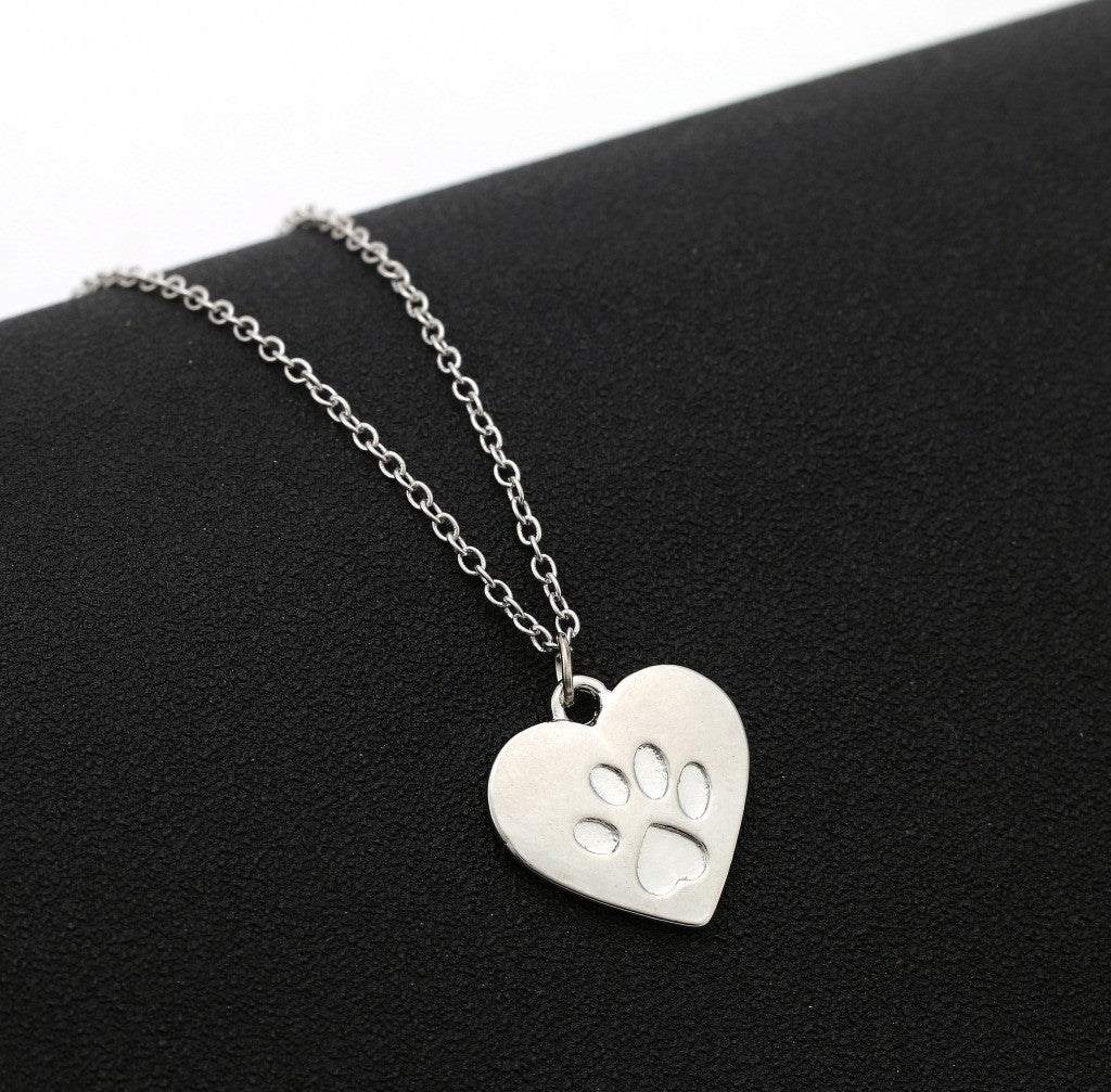 Dog Paw Heart Pendant Necklace